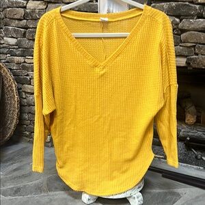 Yellow V-Neck Waffle Knit Sweater